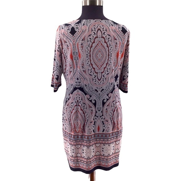 Isabel & Nina Black Burnt Orange and White Paisley Textured Shift Dress - Picture 10 of 12